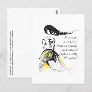 Carte Postale Citation illustrée de dame d'amour de soi inspiran