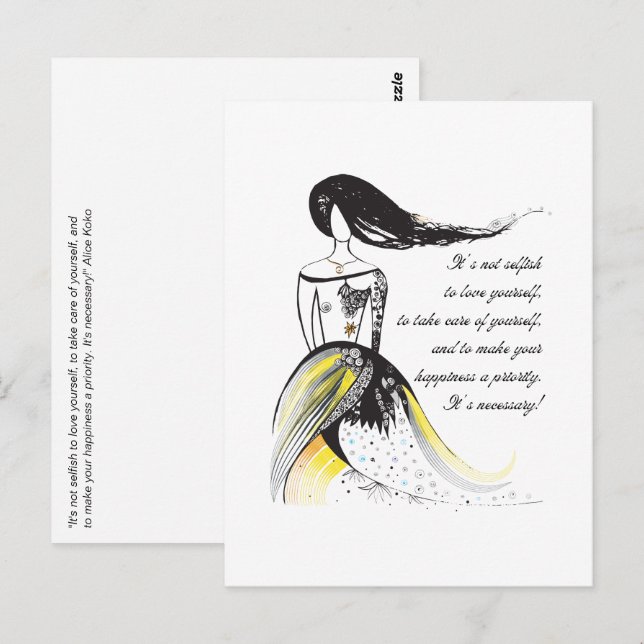 Carte Postale Citation illustrée de dame d'amour de soi inspiran (Devant / Derrière)