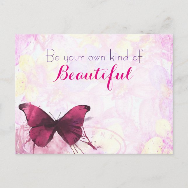 Carte Postale Citation Inspirationnelle Avec Papillon Aquarelle (Devant)