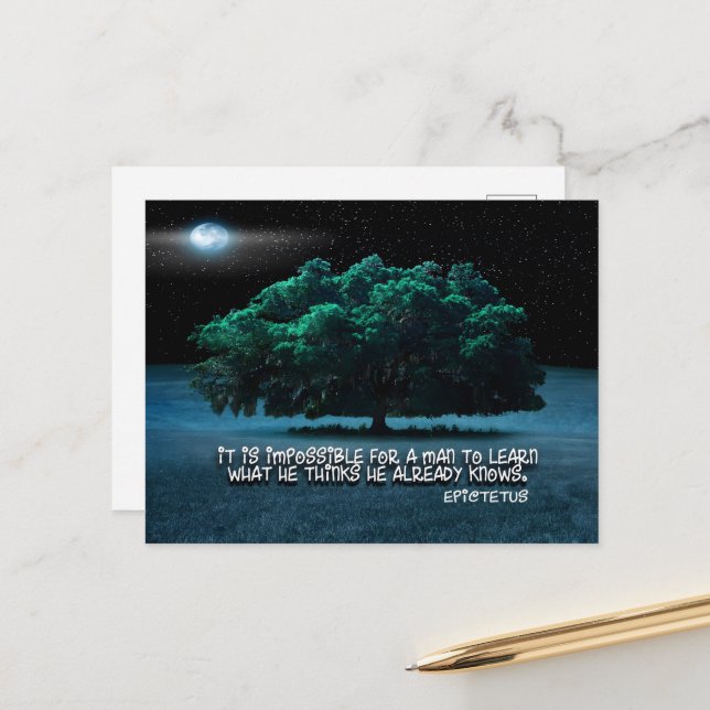 Carte Postale Citation Inspirationnelle Epictetus "Apprendre" (Devant/Arrière en situation)