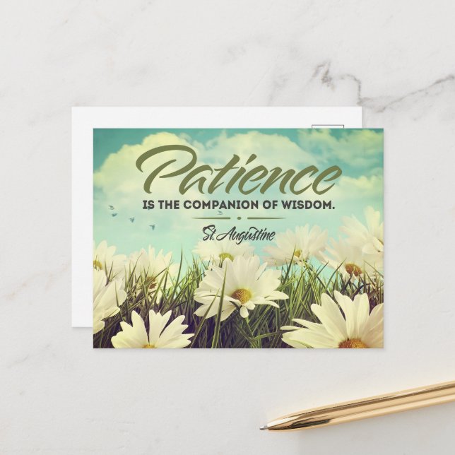 Carte Postale Citation Inspirationnelle Saint Augustin "Patience (Devant/Arrière en situation)
