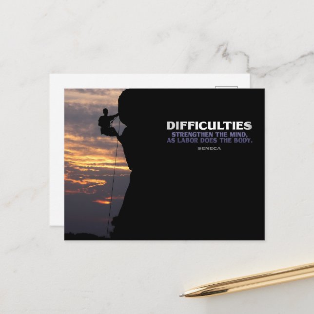 Carte Postale Citation Inspirationnelle Seneca "Difficultés" (Devant/Arrière en situation)