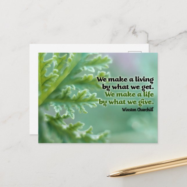 Carte Postale Citation inspirée de Winston Churchill "Une vie" (Devant/Arrière en situation)