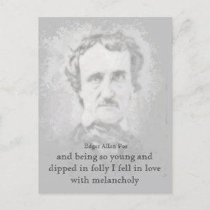 Carte Postale Citation Melancholy du poète Edgar Allan Poe