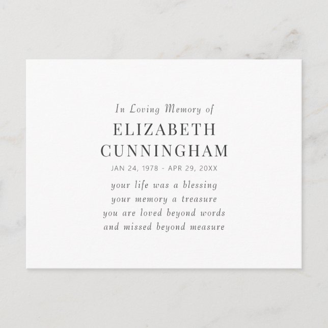 Carte Postale Citation moderne simple de mémorial en souvenir af (Devant)