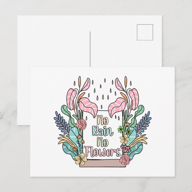 Carte Postale Citation Motivationnelle Pas de pluie Pas de fleur (Devant / Derrière)