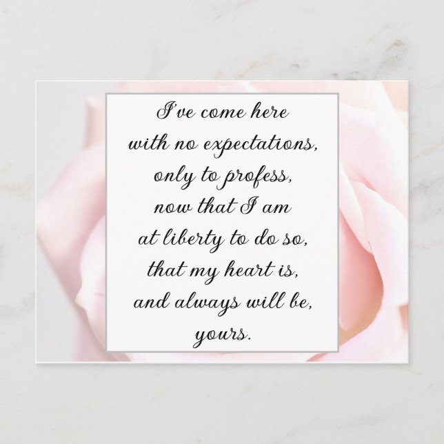Carte Postale Citation romantique rose pâle de Jane Austen (Devant)