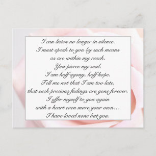 Carte Postale Citation romantique rose pâle de Jane Austen