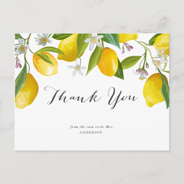 Carte Postale Citron à thème, douche nuptiale d'été merci (Devant)