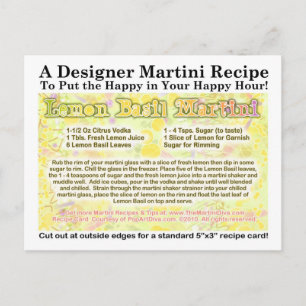 Carte postale Citron Basil Martini Recette