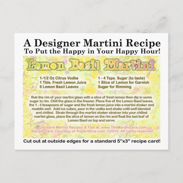 Carte postale Citron Basil Martini Recette (Devant)