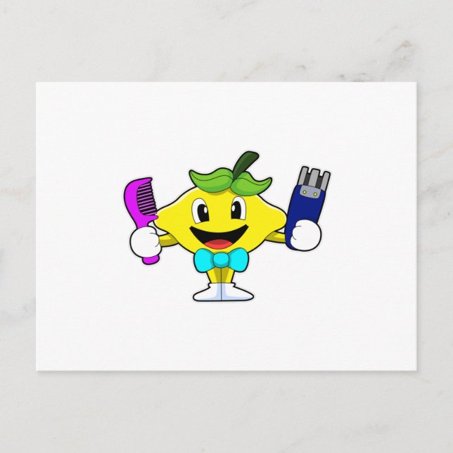 Carte Postale Citron comme coiffeur avec peigne et razor (Devant)