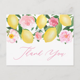 Carte Postale Citrons Calligraphie Florale Rose Merci