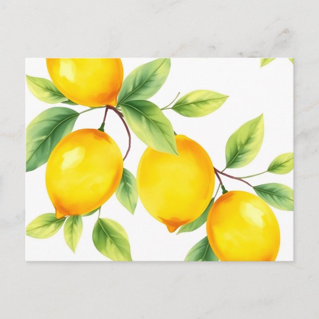 Carte Postale Citrons d'aquarelle avec Feuilles verts (Devant)