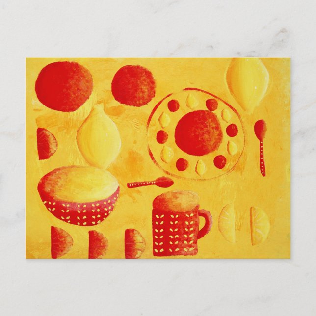 Carte Postale Citrons et oranges avec Bowls Peinture (Devant)