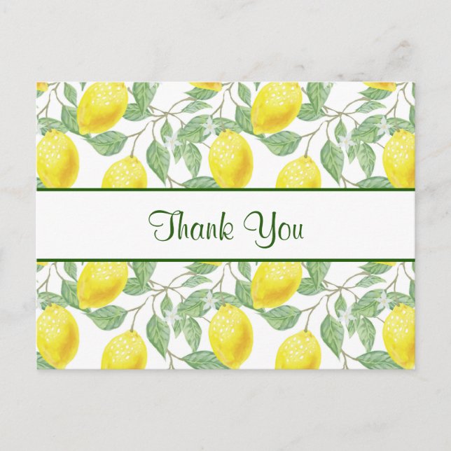 Carte Postale Citrons jaunes avec Merci Motif Feuille vert (Devant)