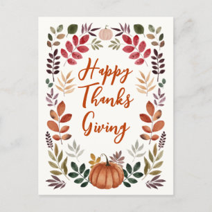 Carte Postale Citrouille bon thanksgiving et feuilles d'automne 