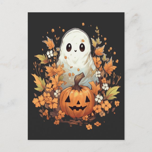 Carte Postale Citrouille de fantôme Éffrayant Halloween (Devant)