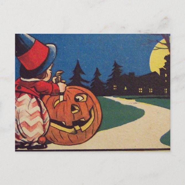 Carte Postale Citrouille de Pleine lune sorcière Jack-o'-lantern (Devant)