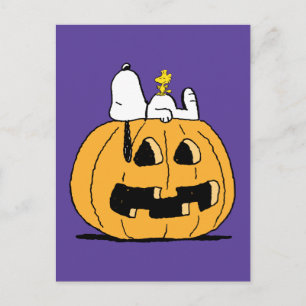 Carte Postale Citrouille de Snoopy et Woodstock pour Halloween
