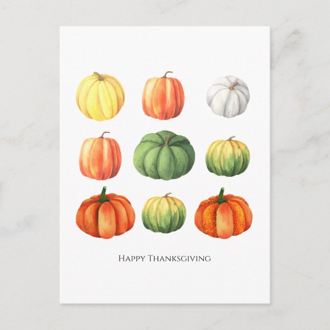 Carte Postale Citrouille de Thanksgiving d'automne à l'aquarelle (Devant)