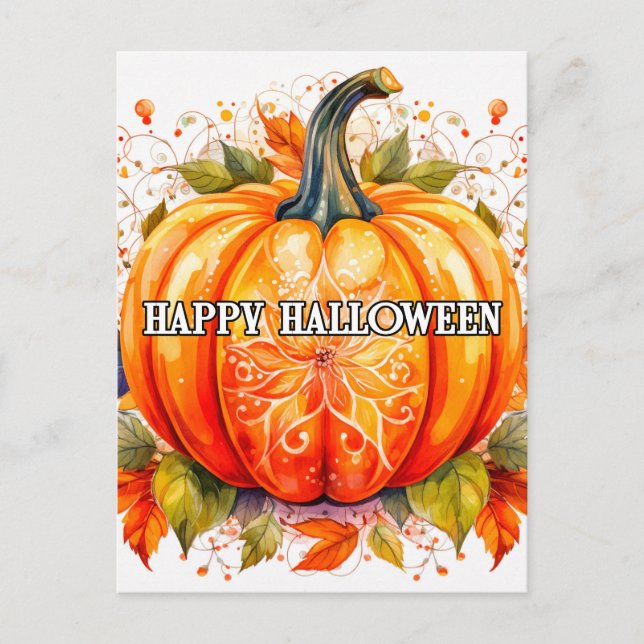 Carte Postale Citrouille d'Halloween décoratif fraîchement récol (Devant)