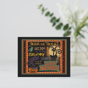 Carte Postale Citrouille d'Halloween ensorcelée Chat noir Enseig