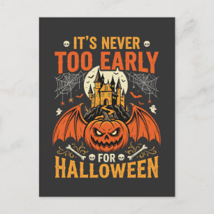 Carte Postale Citrouille d'Halloween Jamais Trop Tôt Château Gra
