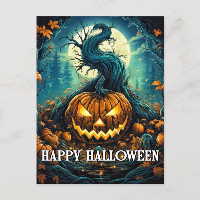 Carte Postale Citrouille d'Halloween sous le clair de lune (Devant)
