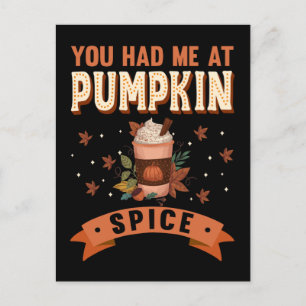 Carte Postale Citrouille épice drôle Halloween tarte café latte