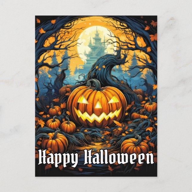 Carte Postale Citrouille fou | Bonne Halloween (Devant)