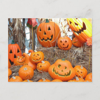 Carte Postale Citrouille halloween Jack-o'-lantern orange citrou