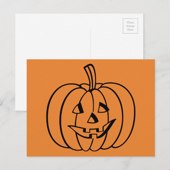Carte Postale Citrouille Jack-O-Lantern d'Halloween orange et no (Devant / Derrière)