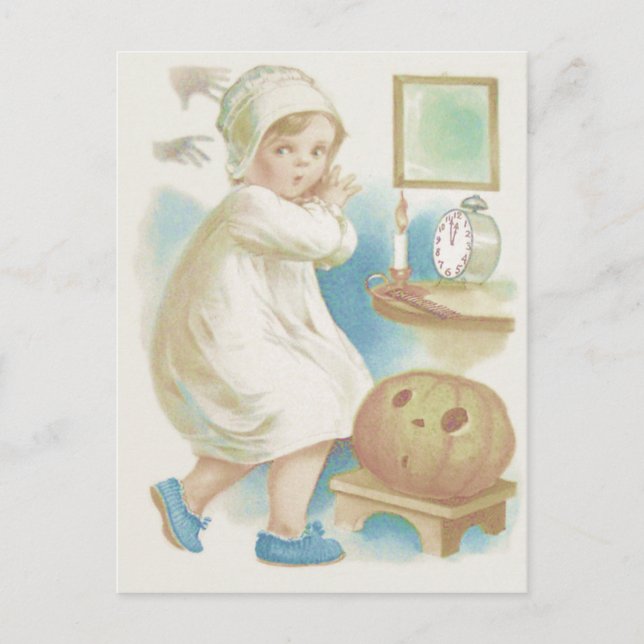 Carte Postale Citrouille Jack-o'-lantern Ghost fille mignonne (Devant)