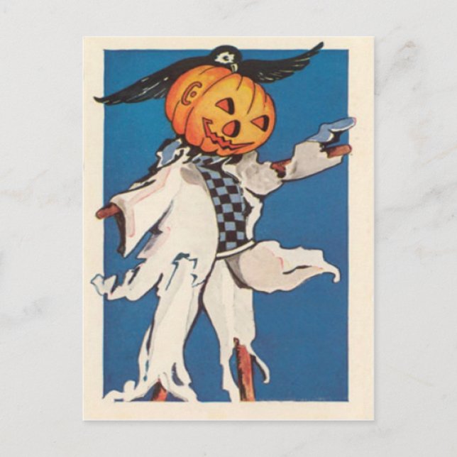 Carte Postale Citrouille Jack-o'-lantern Scarecrow Crow (Devant)