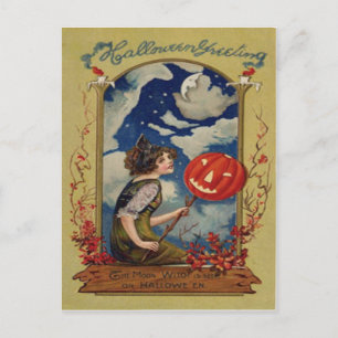 Carte Postale Citrouille Jack O Lanterne Sorcière Lune
