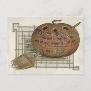 Carte Postale Citrouille Lanterne de Jack Balai de Sorcière
