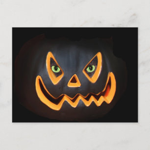 Carte Postale Citrouille noir avec yeux de chat