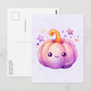 Carte Postale Citrouille Pastel avec Étoiles Ambiance Mignonne e