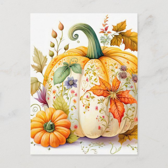Carte Postale Citrouille récolté d'automne fraîchement récolté (Devant)