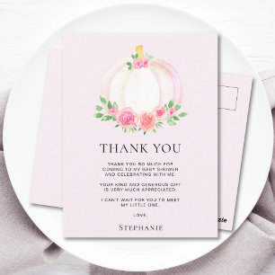 Carte Postale Citrouille rose Chute Baby shower Merci fille