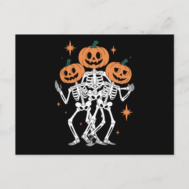 Carte Postale Citrouille Skeleton Halloween Citrouille saison Éf (Devant)