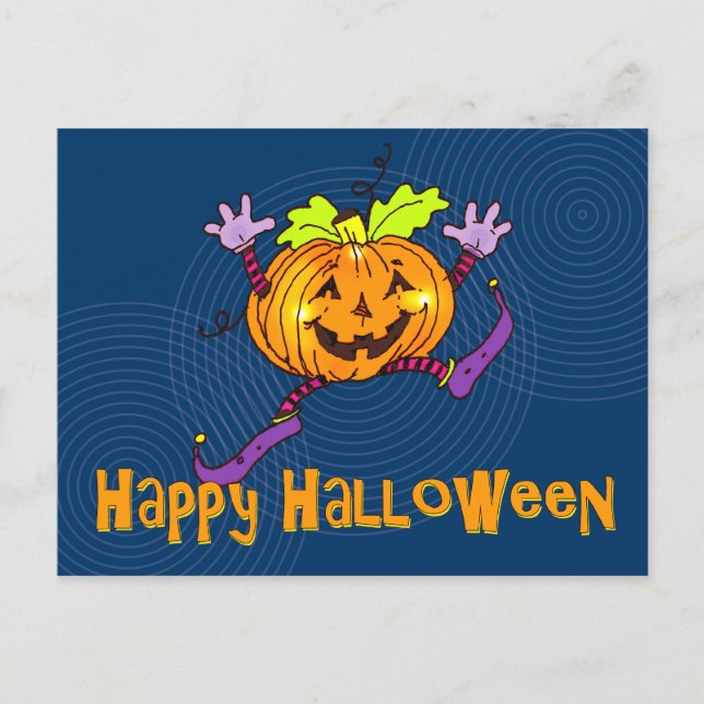 Carte Postale Citrouille souriant Bonne Halloween (Devant)