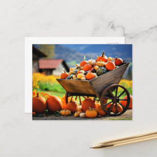 Carte Postale Citrouille Wheelbarrow, automne