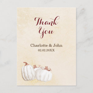 Carte Postale citrouilles blancs moisson d'automne mariage merci