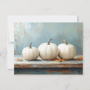 Carte Postale Citrouilles blancs sur table bleue Vintage