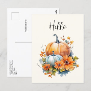 Carte Postale Citrouilles d'automne avec Fleurs et Foliage Bonjo