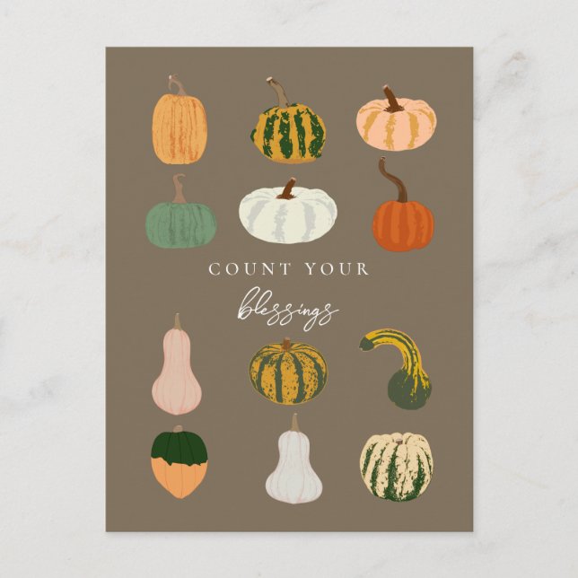 Carte Postale Citrouilles d'automne | Comptez vos bénédictions (Devant)