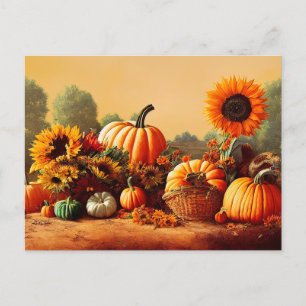 Carte Postale Citrouilles d'automne et tournesols