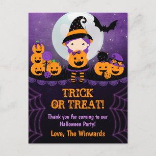 Carte Postale Citrouilles de fille sorcière Halloween Party Merc
